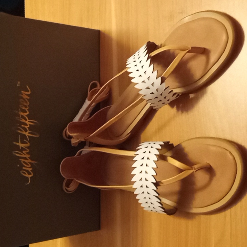 Anthropologie Eight Fifteen "Hyperion" Leather Laser Cutout Tie Sandals Size 7